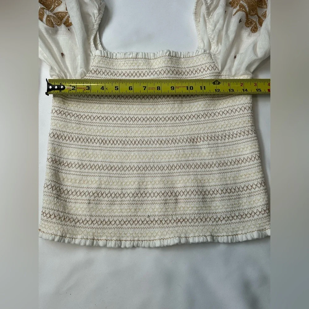 Anthropologie Embroidered Smocked Peasant Top M Boho Cottagecore Blouse